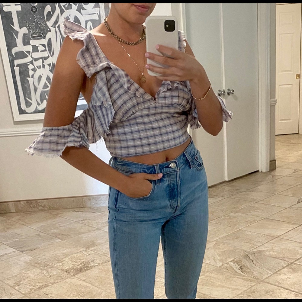 Plaid Smock Cropped Top